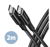 AXAGON BUCM-CM20AB, HQ kabel USB-C <-> USB-C, 2m, USB 2.0, PD 60W 3A, ALU, oplet, černý