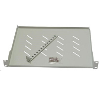 BAZAR - LEXI-Net 19" police s perforací 1U/650mm, nosnost 45kg, zadní nastavitelný úchyt, šedá - prohnutá