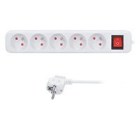 Solight prodlužovací přívod 5m, 5 zásuvek, vypínač, 16A/3680W, PVC, bílý