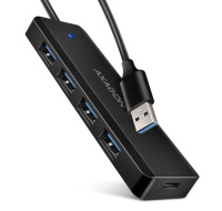 AXAGON HUE-C1A, 4x USB 5Gbps TRAVEL hub, USB-C napájecí konektor, kabel USB-A 19cm