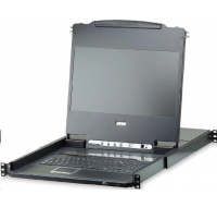 ATEN 8-port KVM USB, DVI, OSD,Single Rail rack, 17.3" FHD LCD, touchpad, klávesnice