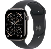 Apple Watch Series 11 GPS + Cellular 46mm Slate Titanium Case with Black Sport Band - S/M
