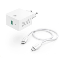 Hama set rychlá USB nabíječka USB-C PD 20 W + kabel USB-C Lightning 1 m, bílá