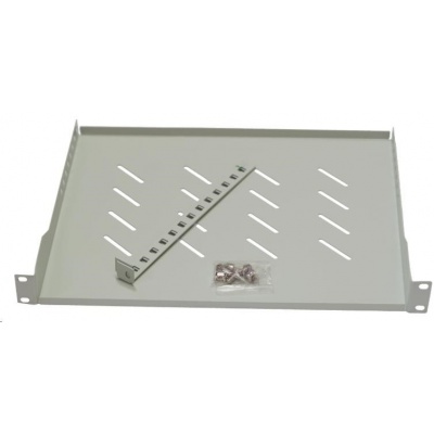 LEXI-Net 19" police s perforací 1U/650mm, nosnost 45kg, zadní nastavitelný úchyt, šedá