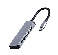 GEMBIRD hub, 3-port USB 3.1, Type-C, se čtečkou karet
