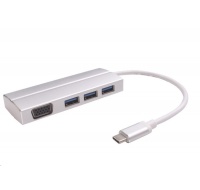 PREMIUMCORD Adaptér USB 3.1 Type-C male na VGA female + 3x USB 3.0, aluminum