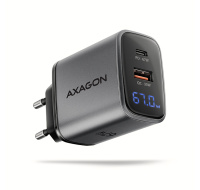 AXAGON ACU-PQ67D, GaN nabíječka do sítě 67W, výstup USB-A + USB-C, PD3.0/PPS/QC4+/SFC2.0/Apple, LCD display