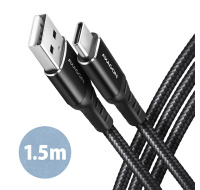 AXAGON BUCM-AM15AB, HQ kabel USB-C <-> USB-A, 1.5m, USB 2.0, 3A, ALU, oplet, černý