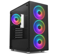 BAZAR - 1stCOOL skříň Rainbow 4, Mid Tower, ATX, AU, Průhledná bočnice, 4x 120mm Fan, 650W, 88+, Černá, poškozený obal