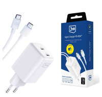 3mk síťová nabíječka Hyper Charger PD 45W+USB Cable C to C White