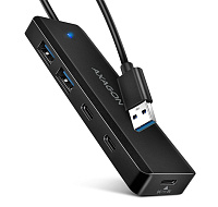 AXAGON HUE-C2A, 4× USB 5Gbps TRAVEL hub, 2× USB-A + 2× USB-C, USB-C napájení, kabel USB-A 19cm
