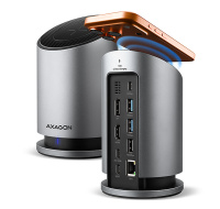 AXAGON HMC-WL9, USB 10Gbps hub s Qi, 3x USB-A, USB-C, HDMI & DP 4k/60Hz, RJ-45 GLAN, PD 100W, kabel USB-C 60cm