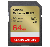 SanDisk SDXC karta 64GB Extreme PLUS (R170/W80 MB/s Class 10, UHS-I U3 V30)