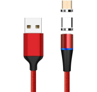 PremiumCord Magnetický micro USB a USB-C nabíjecí a datový kabel, 1m, červená