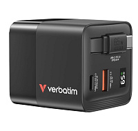 VERBATIM GaN Nabíječka do sítě, S kabelem, USB-C, USB-A, černá