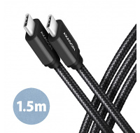 AXAGON BUCM3-CM15AB, SPEED kabel USB-C <-> USB-C, 1.5m, USB 3.2 Gen 1, PD 60W 3A, ALU, oplet, černý