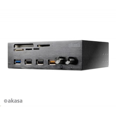 AKASA čtečka karet AK-HC-08BK InterConnect EF do 5.25”, 5-slotová, 1x USB 3.0, 1xUSB 2.0, 1x nabíjecí USB, hliník, černá