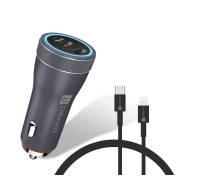 CONNECT IT InCarz Duplex nabíječka do auta, 1x USB-C, 1x Lightning, šedá