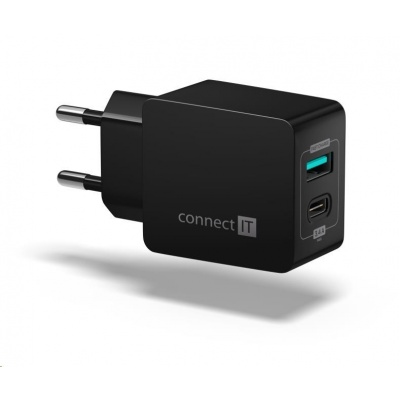 CONNECT IT Fast Charge nabíjecí adaptér 1xUSB-A + 1xUSB-C, 3,4A, černá