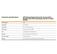 HPE Networking Instant On Access Point AP22D Bundle with PSU Dual Radio 2x2 Wi-Fi 6 (EU) AP22D